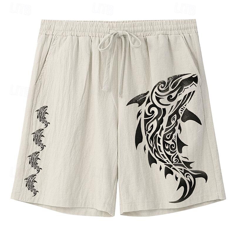 bekymringsløst interlude x joshua jo menns fish printed ferie strand lin shorts 2025 - $23.99 –P2