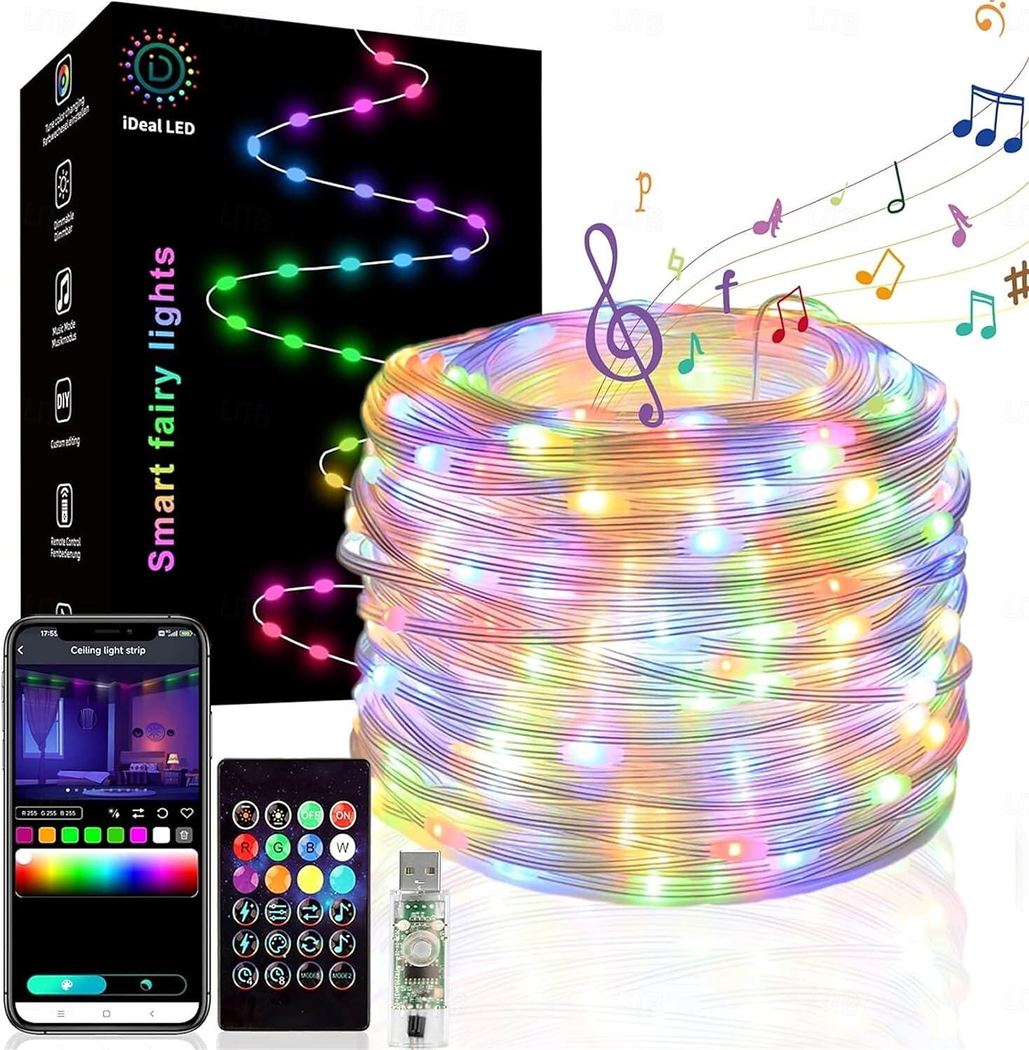 luci di stringa di fata intelligenti app luci di stringa di fata a led controllate con telecomando, luci scintillanti a led rgb sincronizzate con musica luci per feste di natale per natale matrimonio del 2025 a $18.49 –P4