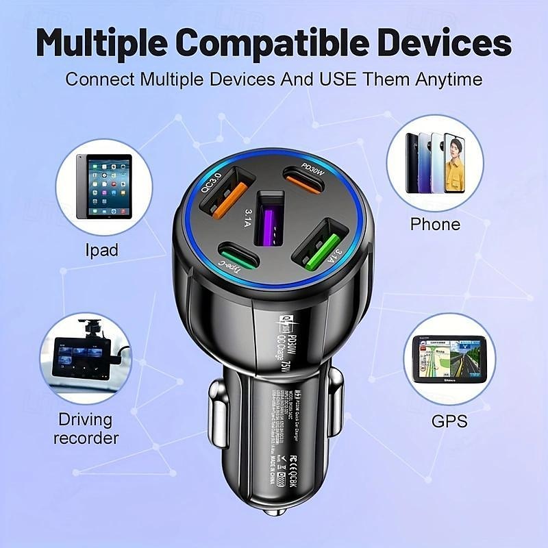 2025年 5-in-1 デュアルライン車の充電器 75 ワット急速充電 1 トウ 5 3usb2pd 自動車電話充電器  コレクション – $14.99 –P4