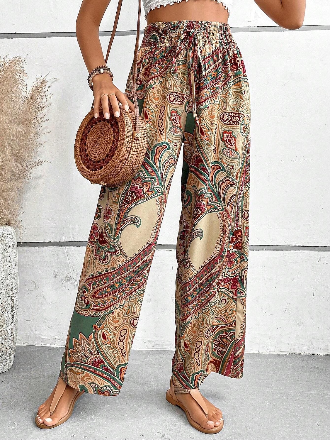 Mujer Perneras anchas Pantalones Casual / Diario Largo Floral Perneras anchas Cintura elástica Transpirabilidad Cómodo Microelástico Fin de semana Azul Piscina Rojo Verde Trébol Caqui Primavera verano 2025 - $22.99 –P18