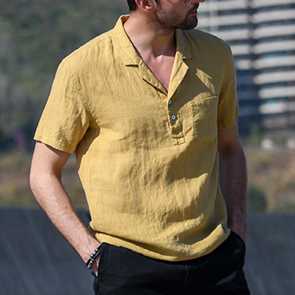 Men's Shirt Linen Shirt Popover Shirt Summer Shirt Beach Wear Casual Shirt Solid Color Vacation Street Black White Yellow Green Short Sleeve Shirt Collar Summer Spring Clothing Apparel Pocket 2025 - $20.99 –P6