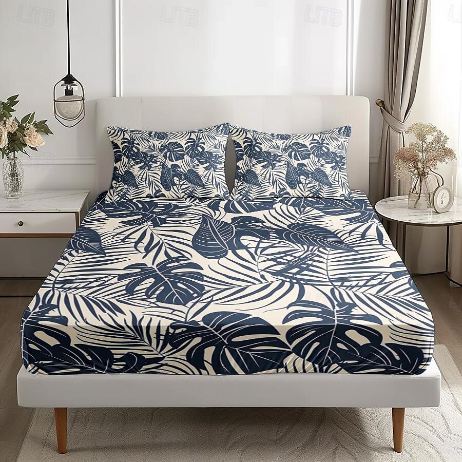 Leaves Spring Pattern Fitted Sheet Set 100% Cotton Ultra Soft Breathable Silky Bed Sheets Deep Pocket Bedding Sheets 3 Piece Queen King Size 2025 - $45.99 –P6