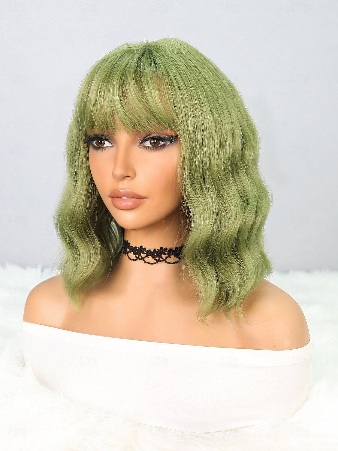 Synthetic Wig Natural Wave Bob Neat Bang Wig 12 inch Mint Green Synthetic Hair Women's Green 2025 - $17.99 –P3