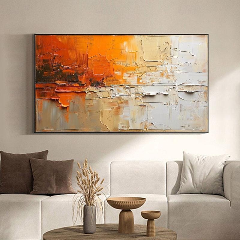 Hand Paint Abstract Orange Minimalist Oil Painting On Canvas Original ...