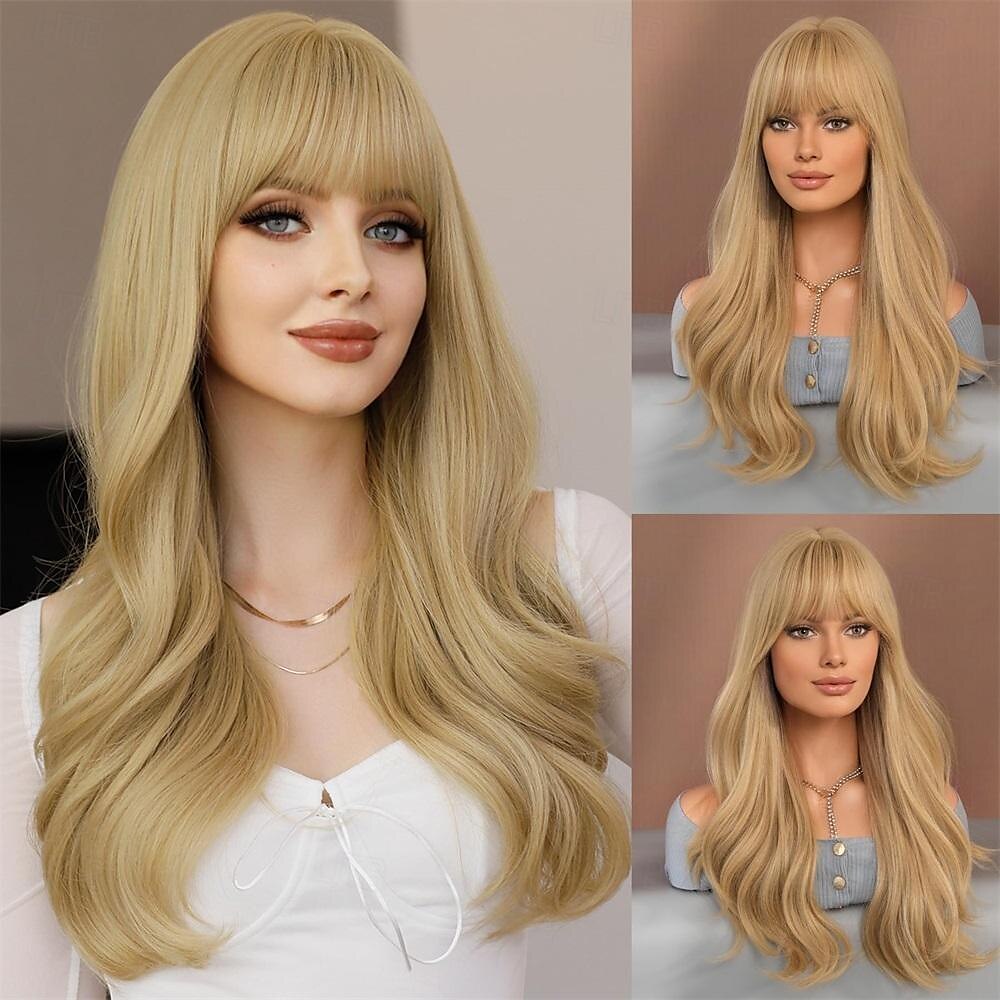 lunghe parrucche ondulate viola con frangia 26 pollici ricci sintetici parrucche ombre resistenti al cuore per le donne cosplay di feste quotidiane usate del 2025 a $21.99 –P9