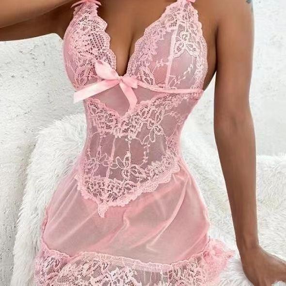 vrouwen valentijn roze nachtjapon sexy lingerie chemises negligés patchwork lovers hot comfort thuis bed ademend bandjes mouwloos rugloos thuis outfits date night outfit 2026 - $22.99 –P5
