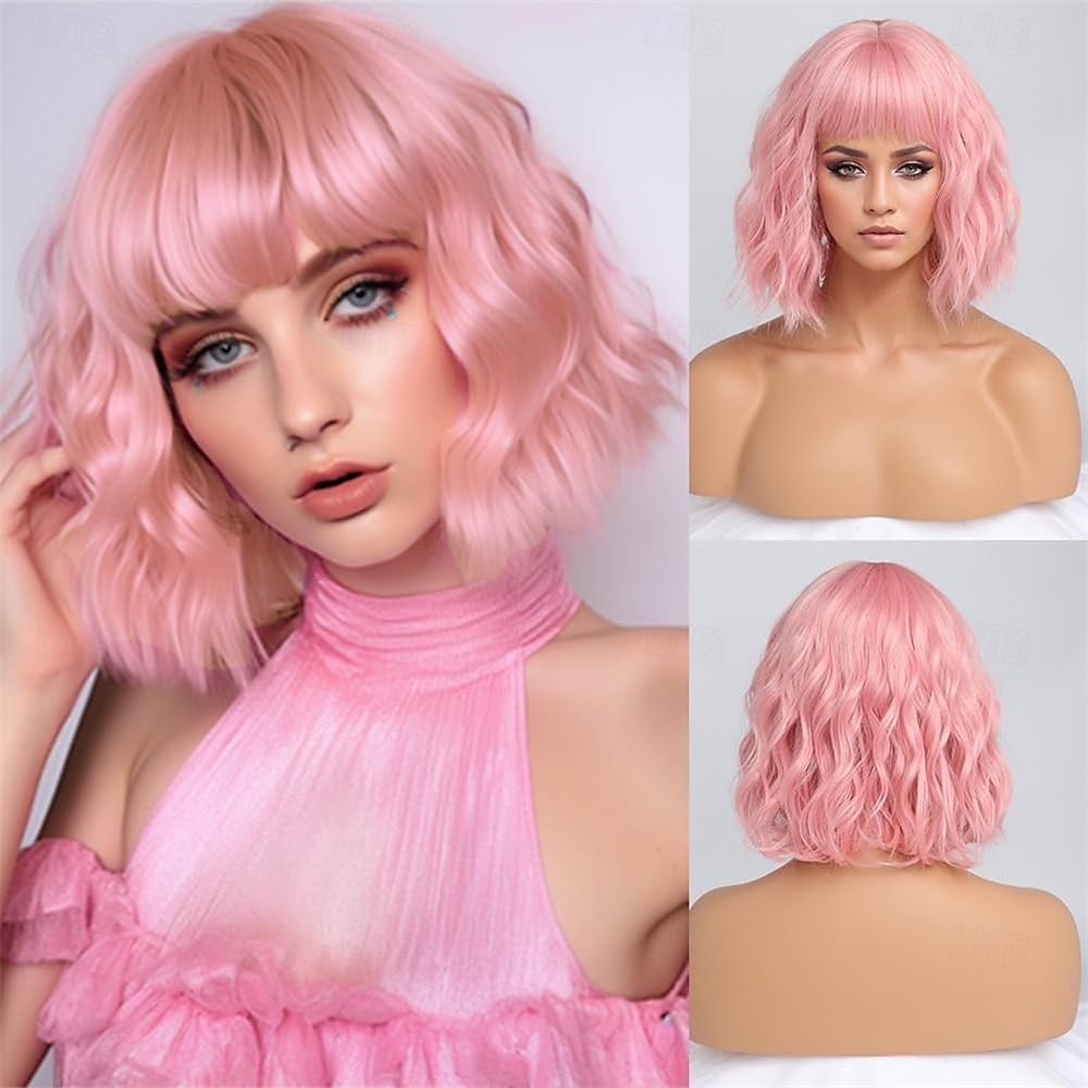 Perruques blondes ombrées pour femmes blanches, perruque courte ondulée avec frange, perruque bob blonde cendrée avec racines foncées, cheveux synthétiques naturels de longueur moyenne pour fête de 2025 ? $18.99 –P4