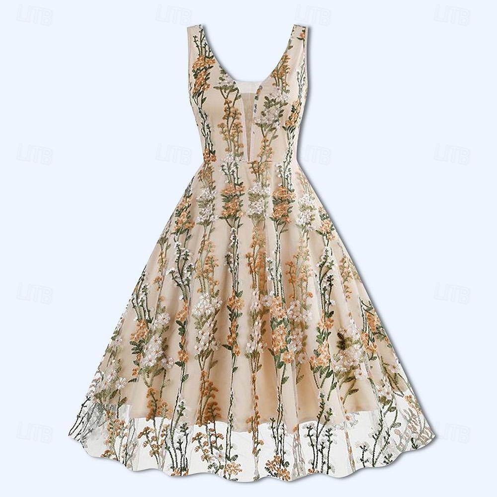 1950s Retro Vintage Dress Swing Dress Floral Fancy Dress Women's Halloween Carnival Masquerade Daily Wear Bachelorette Party Adults' Dress Homecoming