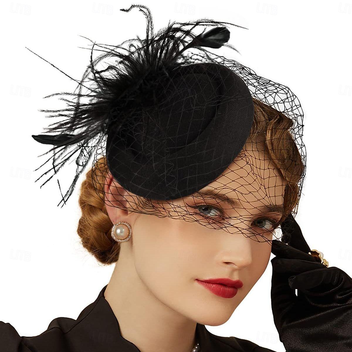 Elegant Retro / vintage Fascinatorhatt Fascinator Slør pannebånd Brude Kostyme Dame Karneval Maskerade Fest / aften Utdrikningslag Voksen Hodeplagg 2026 - $17.49 –P2