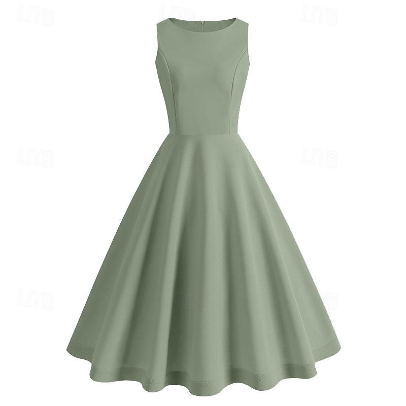 Rétro Vintage Années 1950 Midi Robe Robe Trapèze Robe trapèze Couleur Unie Femmes Mascarade Halloween Mascarade Date Adulte Robe Robes de soirée de 2025 ? $27.99 –P4