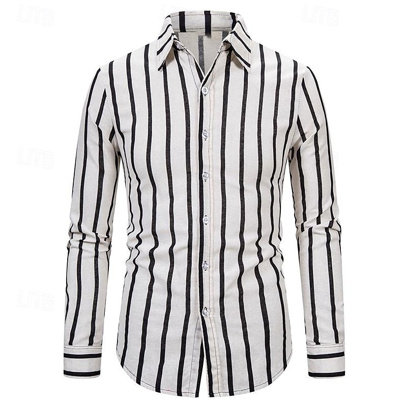 Herren Hemd Sommerhemd Freizeithemd Strandhemd Knopfhemd Gestreifte Hemden Schwarz Weiß Langarm Gestreift Umlegekragen Urlaub Ferien Button-Down Bekleidung Polyester Mode Lässig Bequem 2025 - $27.99 –P2