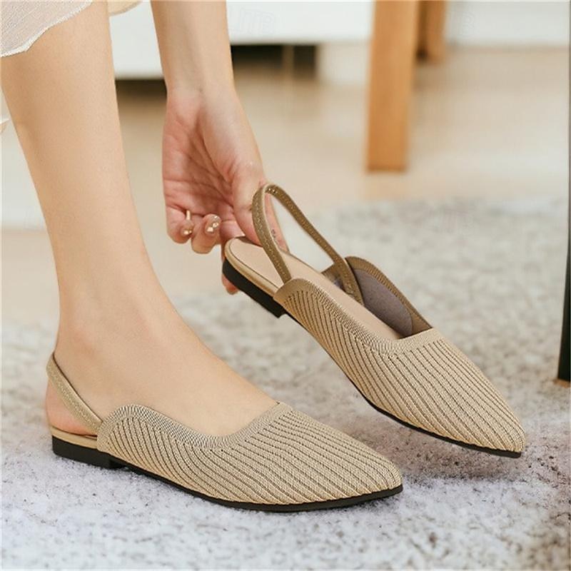 Women's Sandals Flats Plus Size Flyknit Shoes Outdoor Work Daily Striped Flat Heel Pointed Toe Classic Casual Comfort Walking Knit Loafer Elastic Band Almond Black Yellow 2025 - $34.99 –P12