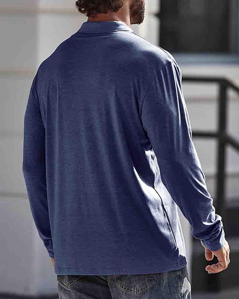 Herren Poloshirt aus Baumwolle Golfhemd Arbeit Casual Kargen Langarm Basic Modern Glatt Taste Tasche Frühling & Herbst Regular Fit Dunkelrot Wein Aprikose Dunkelgrau Wasserblau Schwarz Poloshirt aus 2025 - $18.99 –P16