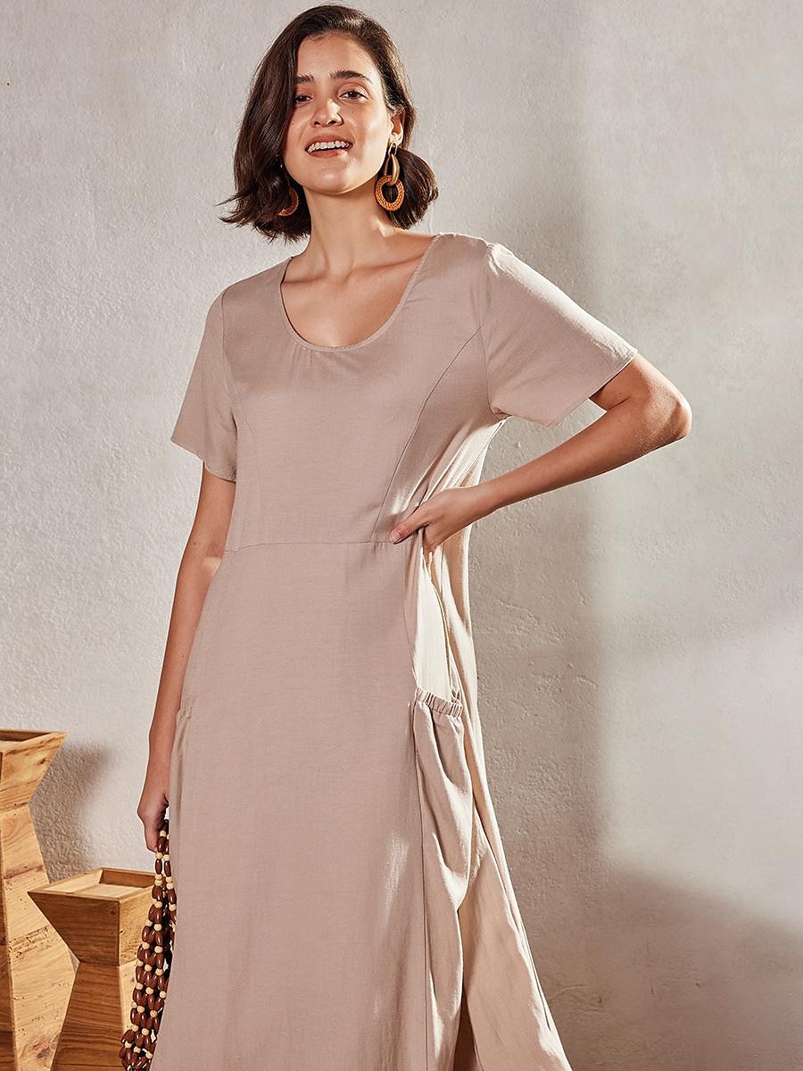 Dámské Světlá růžová Nebeská modř Khaki Léto Maxi dlouhé šaty Maxi šaty Bavlněné lněné šaty Volnočasové šaty Jednobarevné Denní Volný Tričkový 2025 - $26.99 –P7