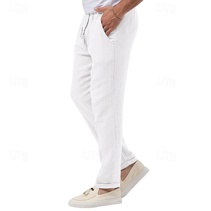 Pánské Kalhoty Plážové šortky Kalhoty pro volný čas Kalhoty Seersucker Šňůrky Elastický pas Straight-Leg Bez vzoru Pohodlné Prodyšné Denní Dovolená Streetwear Módní Na běžné nošení Černá Bílá 2025 - $20.99 –P2