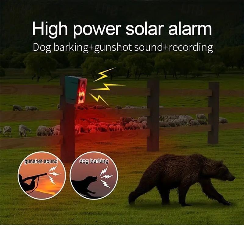 Solar Motion Sensor Alarm with Dog Barking & Gunshot Sound - 130dB Siren Security System with Remote Controller for Home, Farm, Yard, Chicken Coop, Villa 2025 - $39.99 –P1
