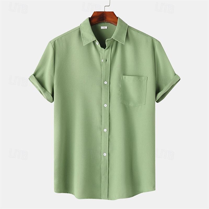 Per uomo Camicia Camicia Estiva Camicia casual Camicia da Spiaggia Camicia con Bottoni Bianco Verde chiaro Blu marino Blu Viola Manica Corta Semplice Bavero Vacanza Camicia hawaiana Tasca del 2026 a $27.99 –P11