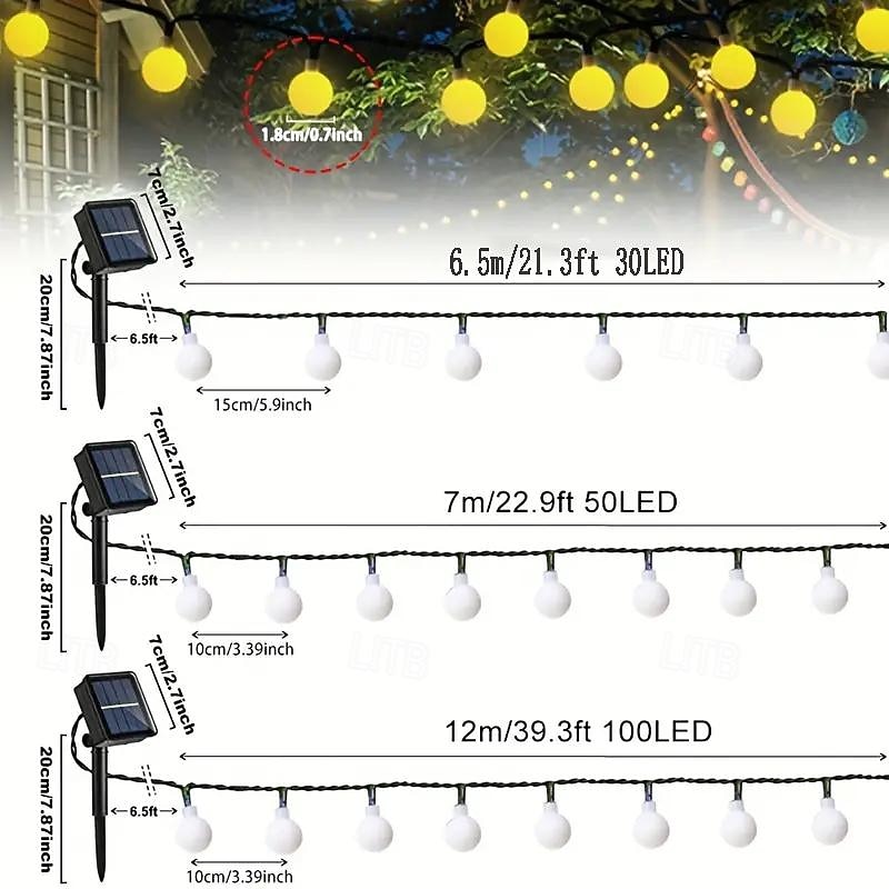LED Solar Ball String Lights 8 Lighting Modes 30/50/100led Outdoor Waterproof Lights for Holiday Courtyard Lawn Garden Balcony Wedding Camping Party Decoration 2026 - $14.49 –P9
