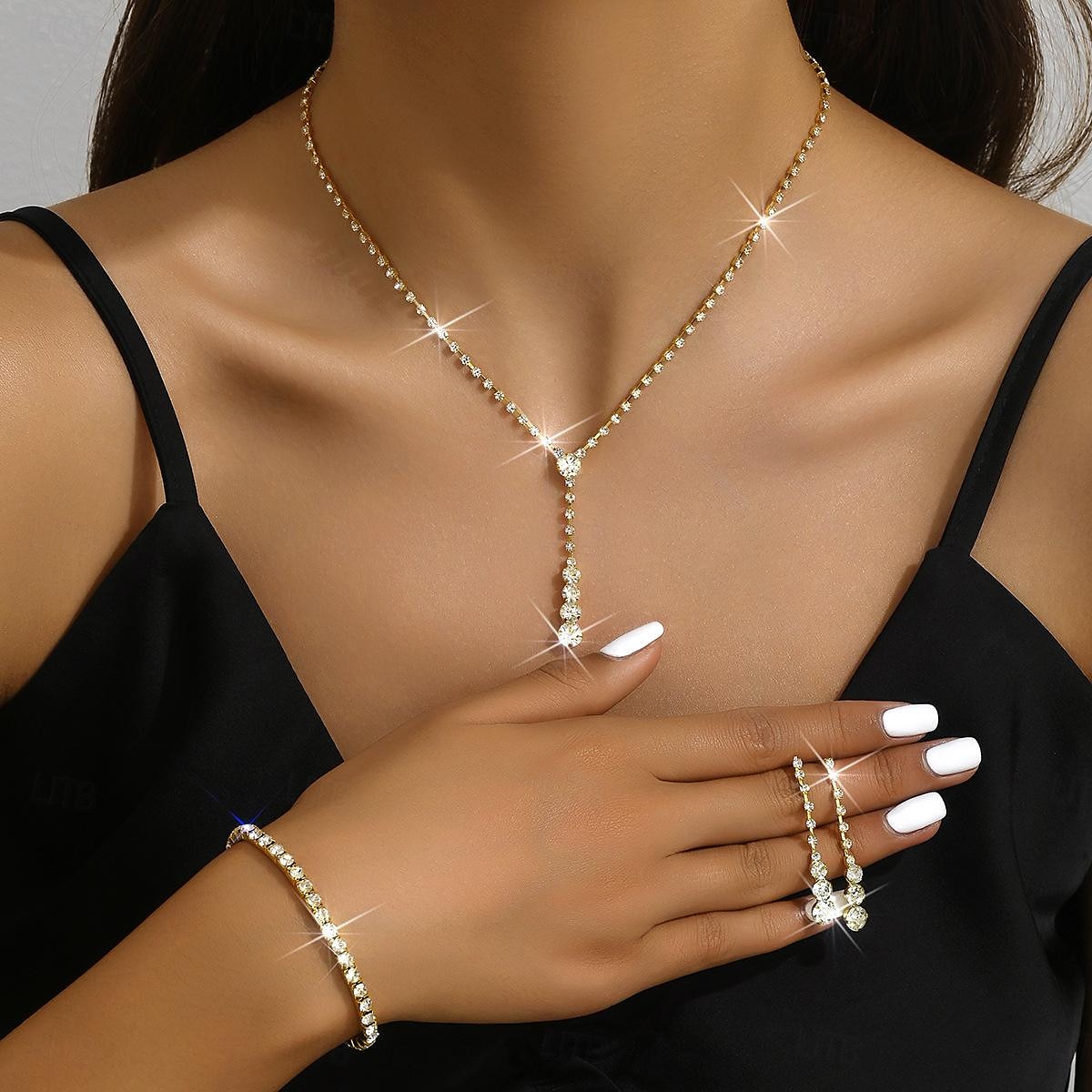 Seturi de bijuterii 4 buc Ștras Aliaj Cercei Coliere Brățări Pentru femei Elegant Epocă Modă Geometric Geometric Shape Set de bijuterii Pentru Nuntă Aniversare Invitat la nunta 2025 - $12.99 –P5