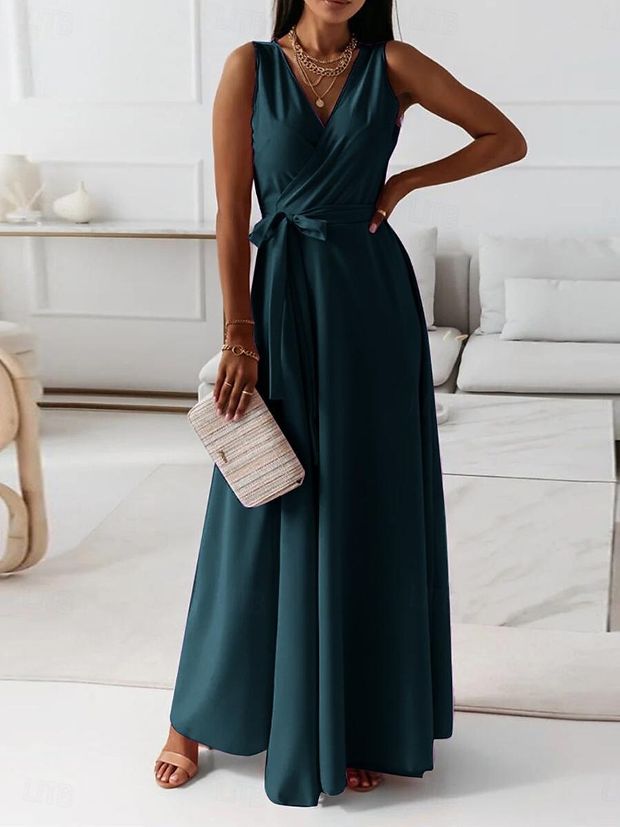 Women's Casual Dress Long Dress Maxi Dress Lace up Date Vacation Streetwear Maxi V Neck Sleeveless Pink Wine Red Color 2025 - $52.99 –P6