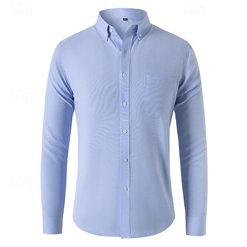 Herr Skjorta Sommarskjorta Knapp upp skjorta Casual skjorta Svart Vit Marinblå Blå Grå Långärmad Slät Knapp ner krage Helgdag Semester Button-Down Kläder Mode Ledigt Bekväm 2025 - $22.99 –P5