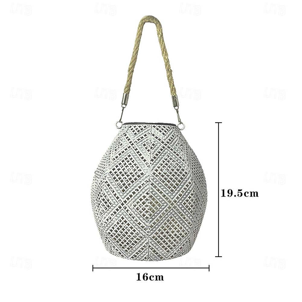 lampe d'extérieur solaire lanterne creuse imperméable corde de chanvre lampe d'art en fer imitation tissu motif lampe de cour pour décor de scène, décor de festivals de 2025 ? $30.99 –P2