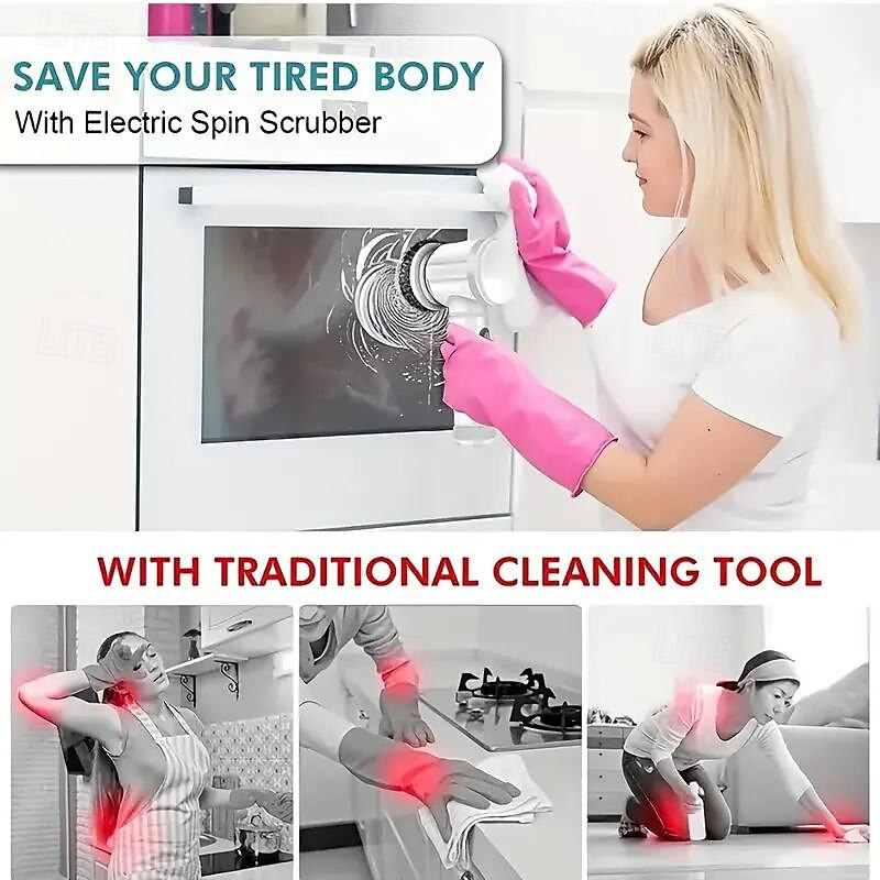 Electric Spin Scrubber Cordless Shower Scrubber with 5Replaceable Brush Heads Electric Cleaning Brush With Dual Speeds &Extension Handle Power Scrubber For Bathroom Tile Toilet Floor 2025 - $19.99 –P2