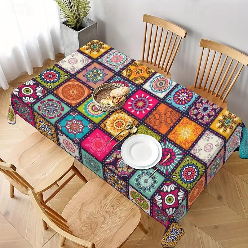 Mandala estilo boho toalha de mesa à prova d'água retangular colorido padrão geométrico toalha de mesa indiana étnica decoração de festa de feriado boêmia toalha de mesa redonda mesa de decoração de de 2025 por $11.99 –P2