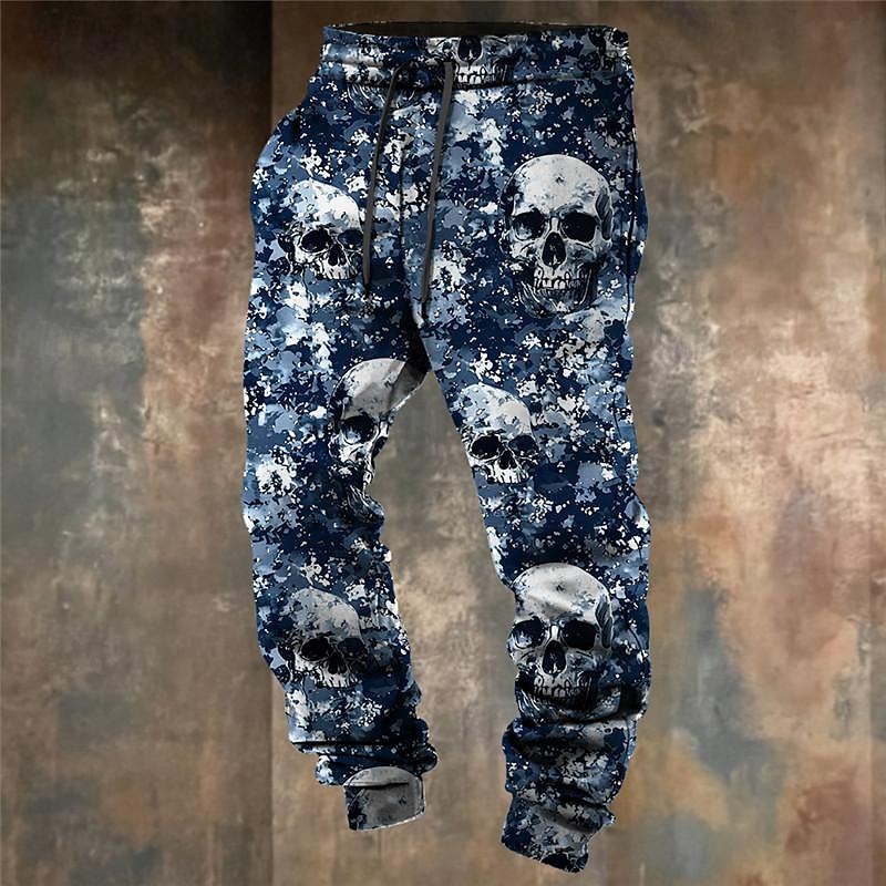 Coole Totenköpfe, Camo, Punk, 3D-Druck, Seitentaschen für Herren, elastisches Kordelzug-Design, Jogginghose, Jogginghose, Hose, Outdoor-Sport & Outdoor Straße Polyester blau braun grün s 2026 - $24.99 –P1