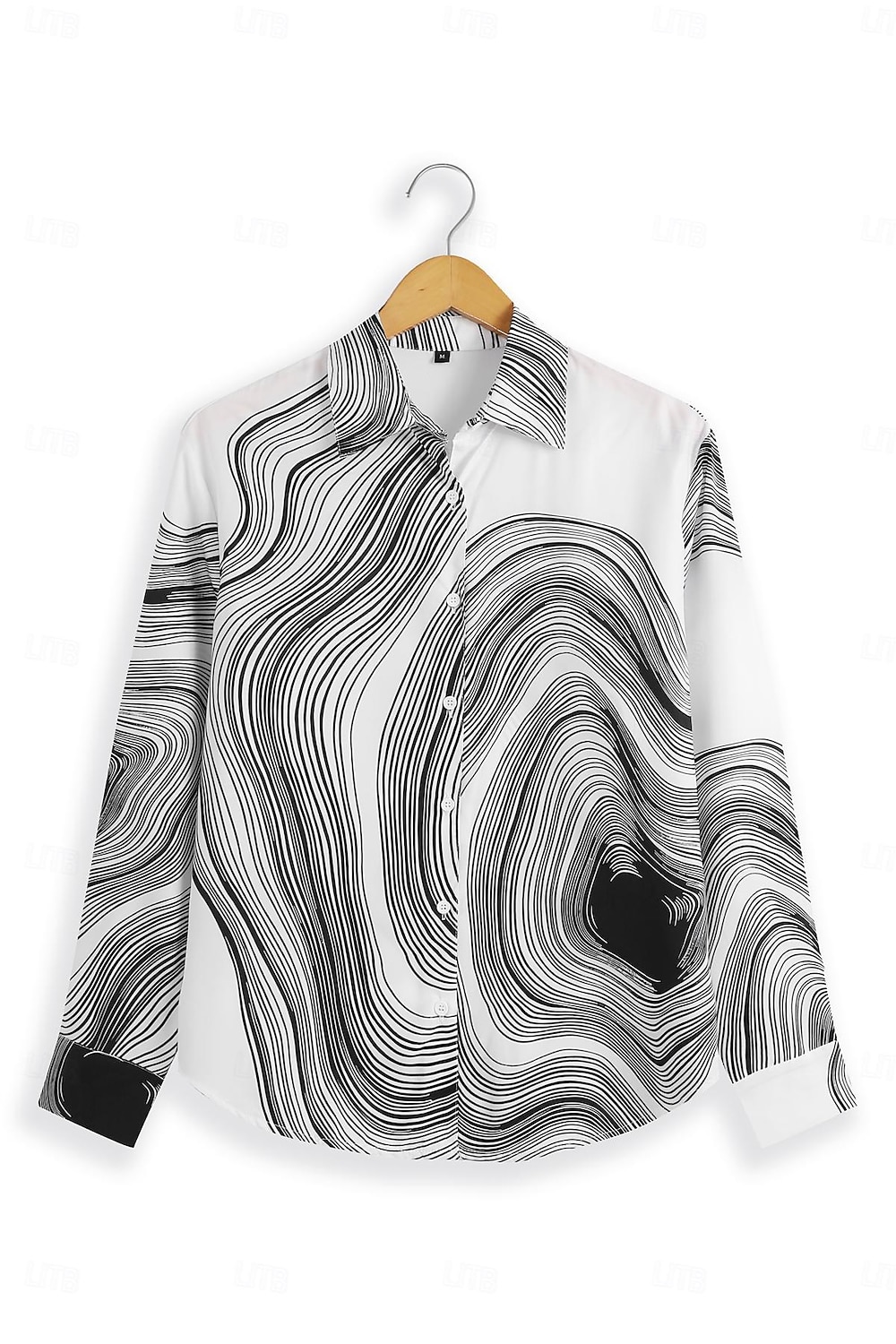 Cămașă pentru femei cu print la modă cu nasturi cu mânecă lungă bluze regolare guler casual alb-negru primăvară și toamnă 2025 - $26.99 –P4