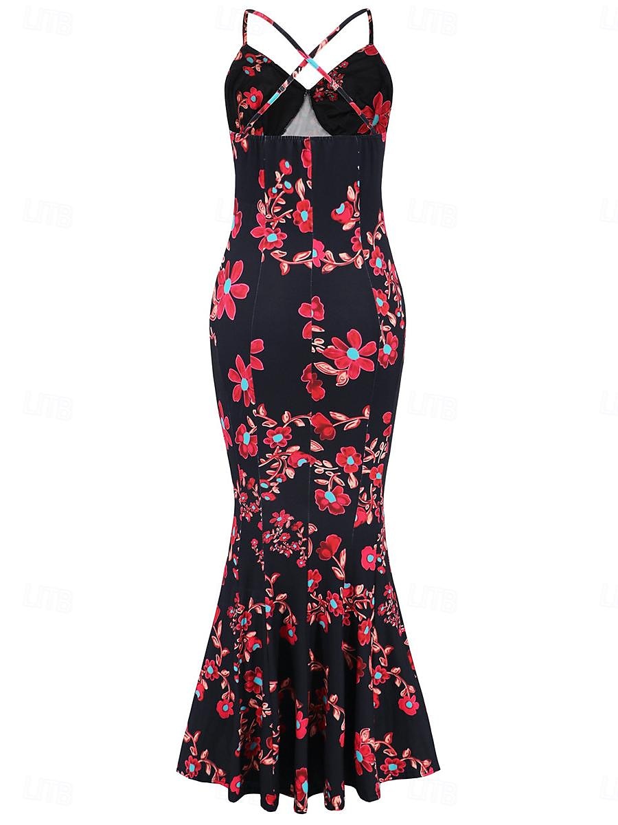 Damen Freizeitkleid Etuikleid Unterkleid Blumen rückenfrei Print Rollkragen langes Kleid Maxikleid sexy Urlaub ärmellos Sommer 2025 - $41.99 –P16
