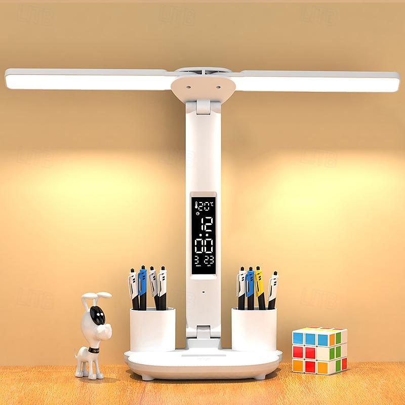 Lámpara de escritorio LED plegable táctil recargable con reloj digital 2025 - $47.99 –P1
