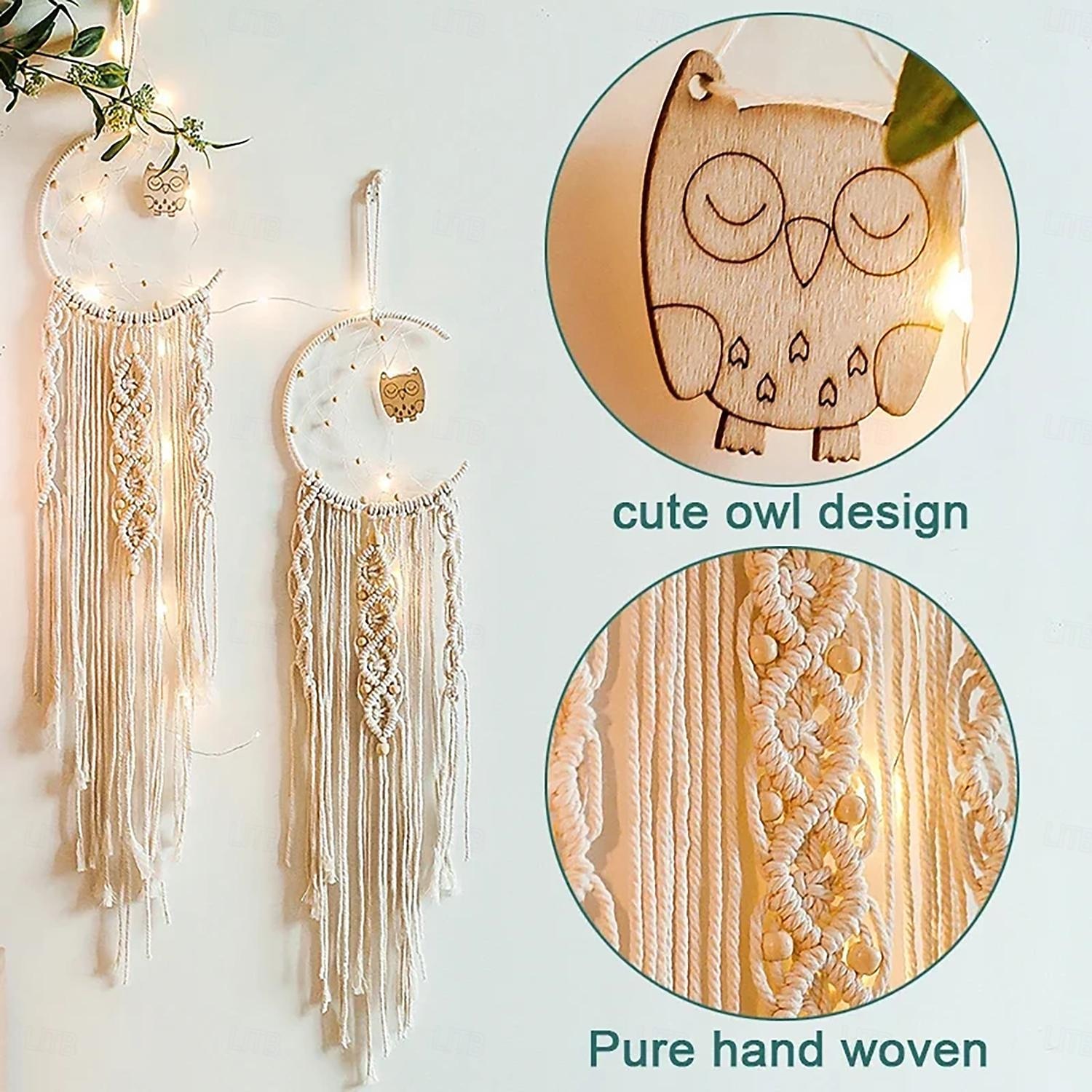 1pc Boheemse maanster dromenvangers verlichting boho macrame muuropknoping dromenvanger boho muurdecor handgemaakt geweven tapijt voor tienermeisjes jongens kinderkamer cadeau thuis appartement 2026 - $18.49 –P7