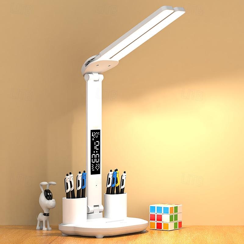 Lámpara de escritorio LED plegable táctil recargable con reloj digital 2025 - $47.99 –P4