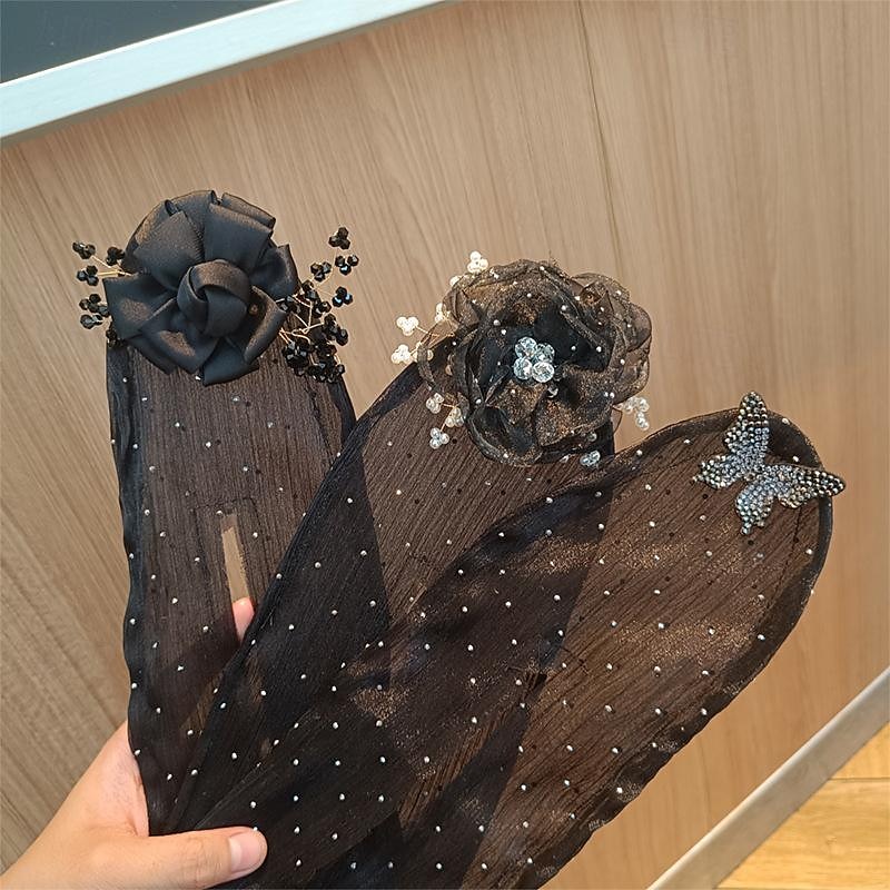2025年 手刺繍の花の器用なお団子ヘア、フレンチお団子ヘアメーカー、ヘアツイスター用の器用なお団子ヘア、キラキラボールヘアクリップ、フラワーヘアお団子ローラー、女性用女の子用の長く太いヘアアクセサリー用（2個）  コレクション – $8.99 -P4