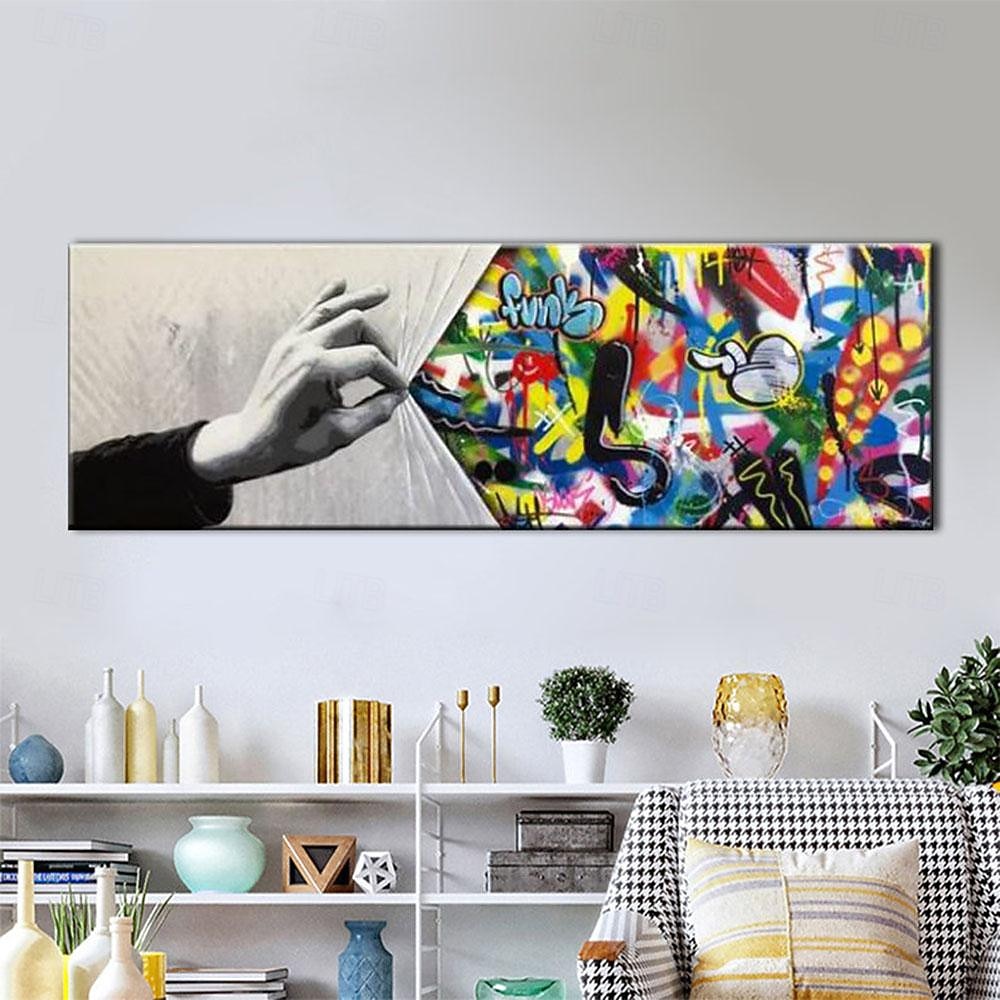 Handmade Hand Painted Wall Art Behind the Curtain Kid graffiti art Banksy Wall Art Urban Style Canvas Decor Rolled Canvas No Frame Unstretched 2025 - $108.99 –P6