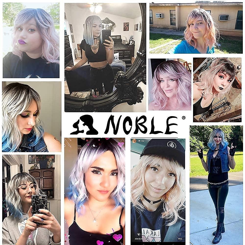 blauwe pruik met pony korte bob gekrulde pruiken voor witte vrouwen kleurrijke golvende bob pruiken met pony hittebestendige synthetische zilver blauwe pruiken voor dagelijks feest cosplay kostuum 2025 - $21.99 –P6