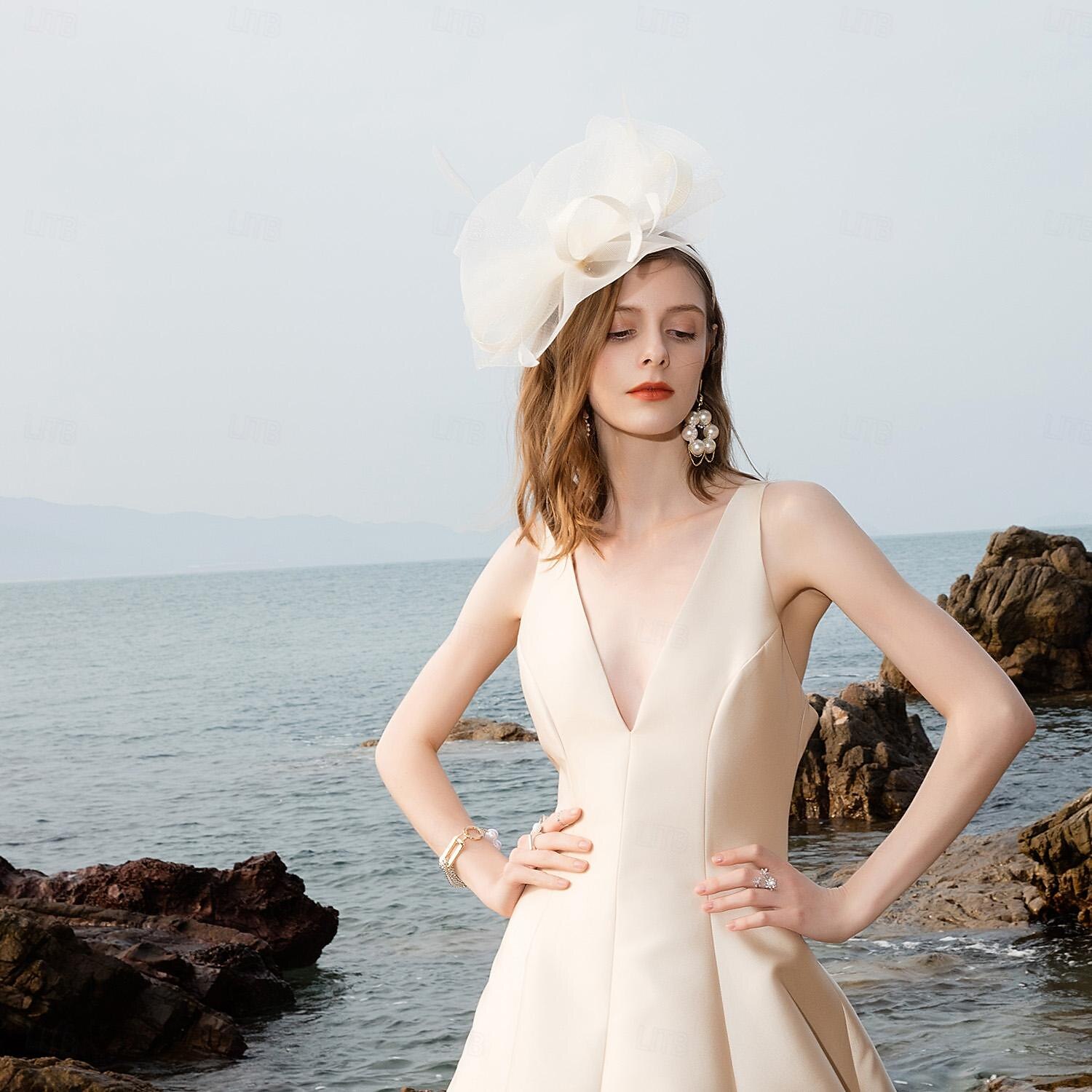 fasce cappelli copricapo tulle organza cappello floscio cappello da sole piattino cappello da sposa tea party matrimonio elegante con bowknot copricapo copricapo del 2025 a $42.99 –P11