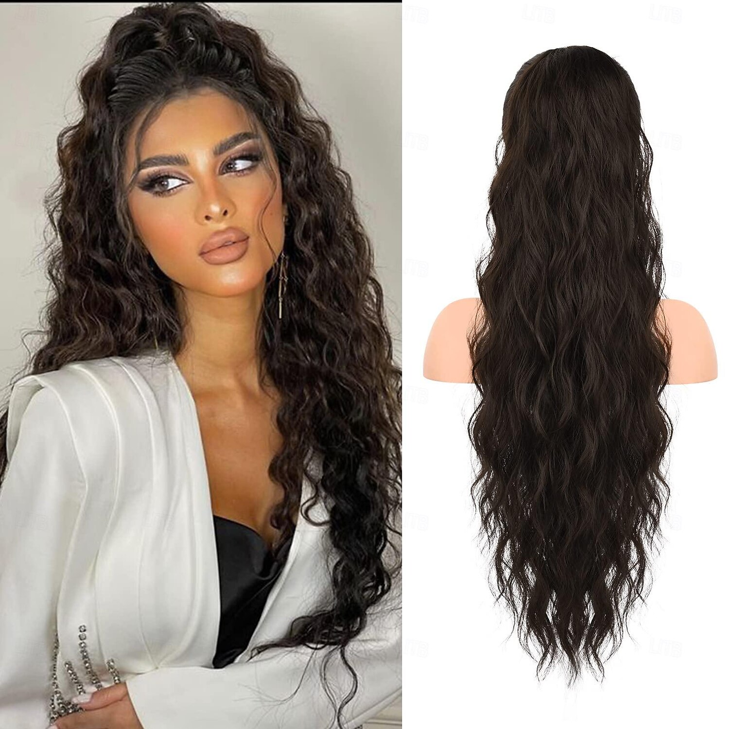 extension de queue de cheval, extensions de cheveux de queue de cheval avec cordon de serrage longue queue de cheval ondulée bouclée postiche synthétique ondulée naturelle pour les femmes usage de 2025 ? $13.99 –P1