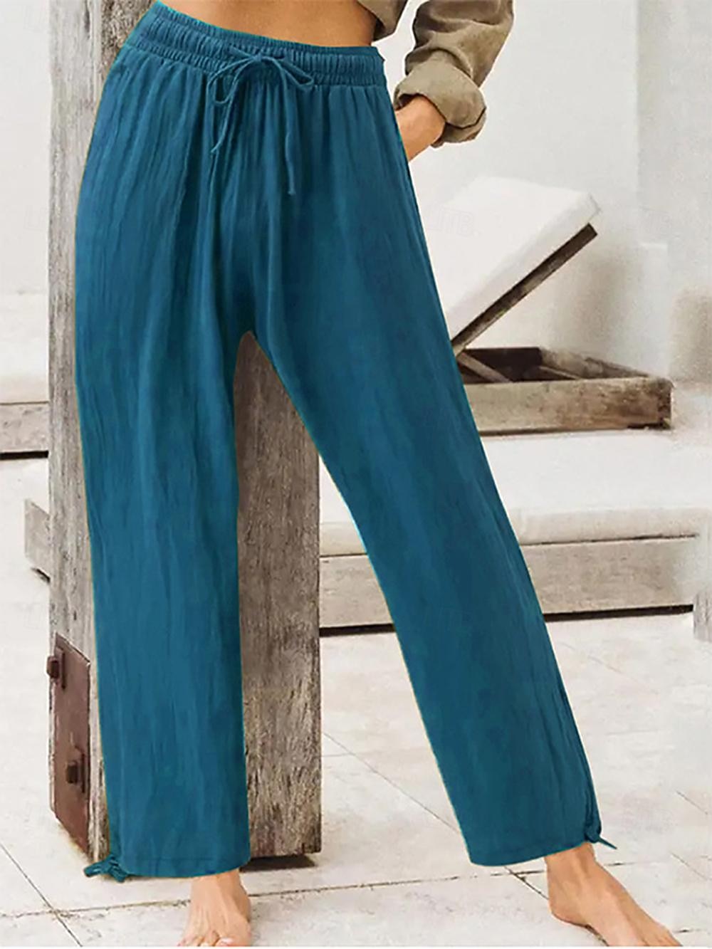 Femmes Pantalons Décontracté Quotidien Longueur complète Uni Cordon de serrage Poches Latérales Respirabilité Confortable Micro-Élastique Sortir Week-end Noir Vin Bleu Violet Printemps & Été Coupe de 2026 ? $26.99 –P5