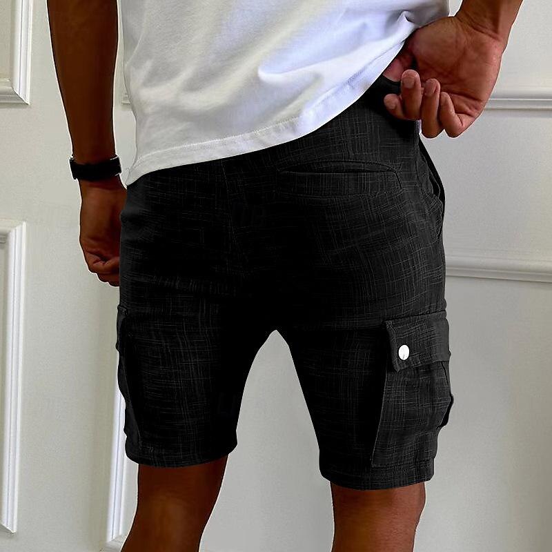 Homme Short Cargo Short Cordon Taille elastique Multi poche Plein Vestimentaire Court Extérieur du quotidien Sortie Mode Classique Noir Jaune de 2025 ? $27.99 –P6