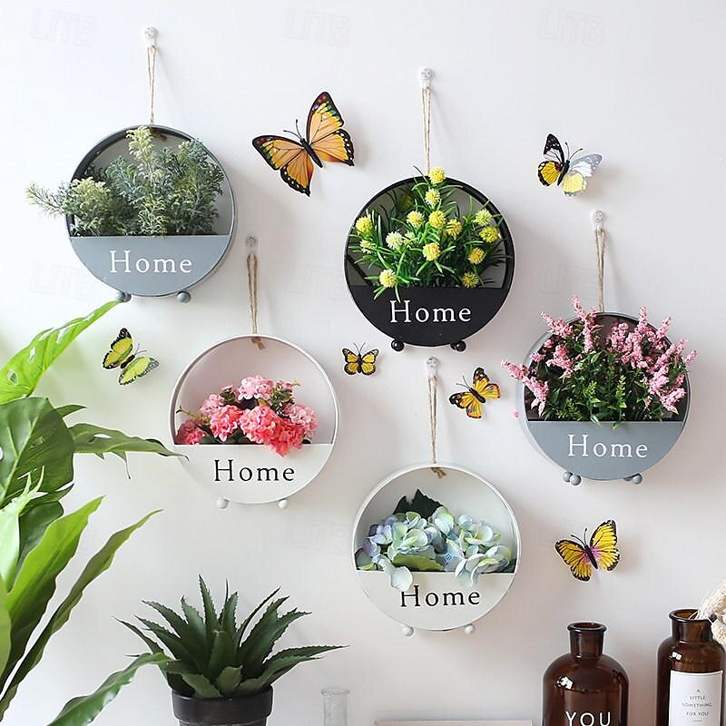 Wall Decoration European Creative Iron Art Round Wall Hanging Simple Hall Decoration Storage Flower Basket 2025 - $28.99 –P2