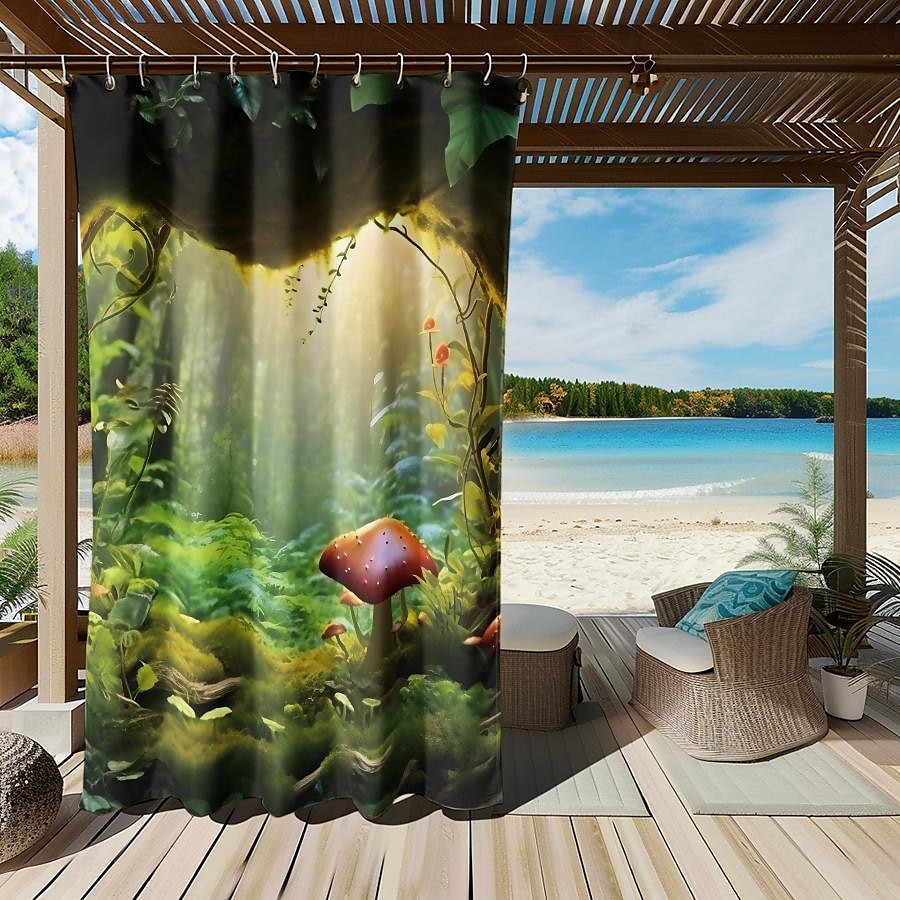 Wasserdichter Outdoor Vorhang Außenvorhang für Privatsphäre, Außenjalousien, verschiebbare Terrassenvorhangvorhänge, Pergolavorhänge mit Ösen, Pilzwald für Pavillon, Balkon, Veranda, Party 2025 - $28.99 –P16