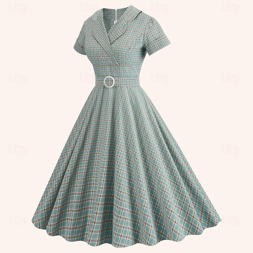 Retró 1950-es Rockabilly Déli Ruhák Swing ruha Flare ruha Kockás Tarkán szőtt pamutszövet Női Álarcos mulatság Álarcos mulatság Randi Lánybúcsú Felnőttek Ruha Hazatérő ruhák Tavaszi nyár 2025 - $38.99 –P4