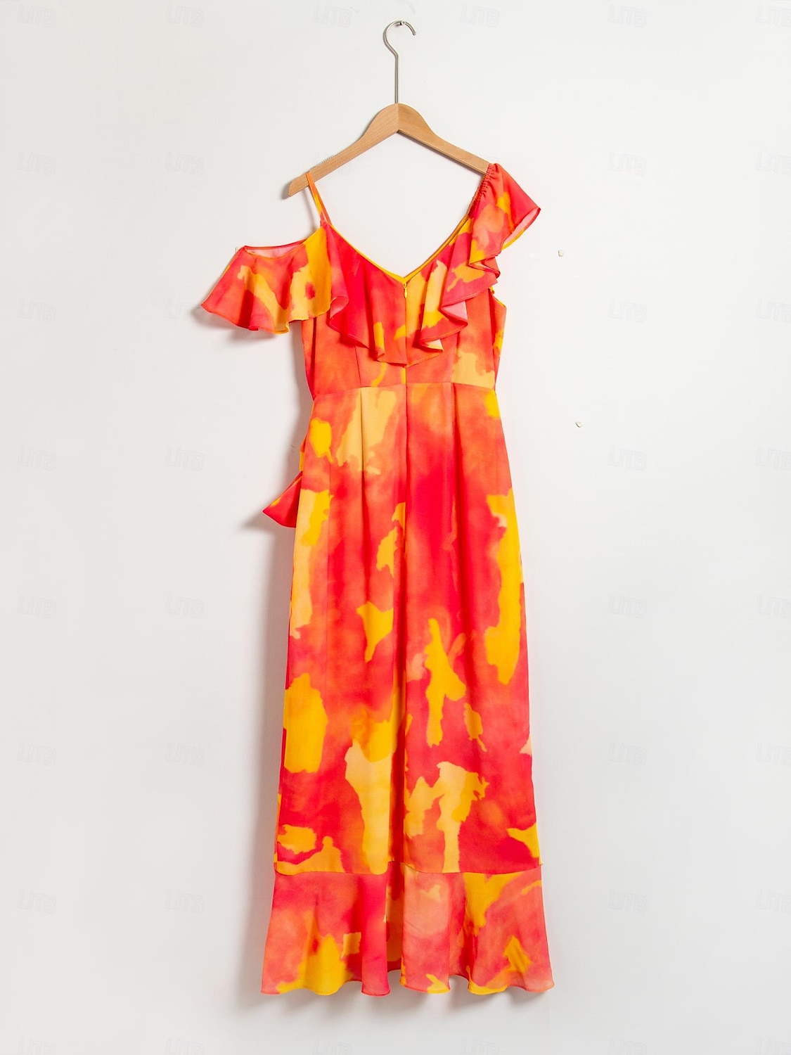 kvinnors peplumklänningar bröllopsgäst midiklänning lila orange kortärmad blommande volang främre slips vår &amp; sommar asymmetrisk romantisk s m l 2025 - $65.99 -P8