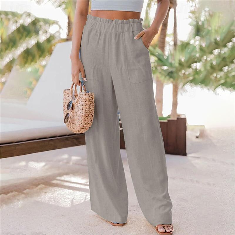 Dames Breed Been Broeken Casual / Dagelijks Lang Effen Zijzakken Elastische tailleband Ademend Comfortabel Inelastisch Uitgaan Weekend Zwart Blozend Roze Lichtgrijs Donkergrijs Lente zomer Normale 2025 - $18.99 –P10