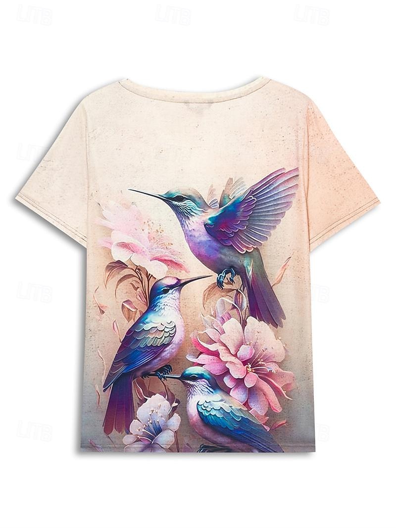kvinners t-skjorte mote blomsterprint kortermede vanlige topper v-hals ferie helg lilla beige sommer 2025 - $19.99 –P4