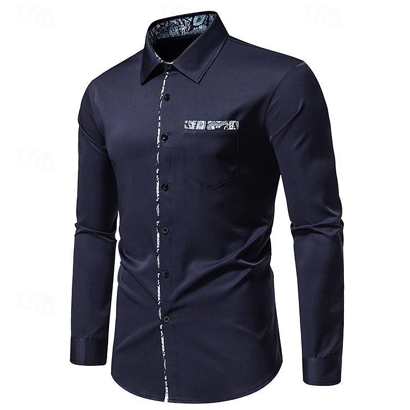 Homens Camisa Social camisa de verão Camisa casual camisa de praia camisa de colarinho camisa de botão Preto Branco Azul Marinha Manga Longa Estampado Cashemere Lapela Férias Havaiana Bolsos Roupa de 2026 por $40.99 –P11