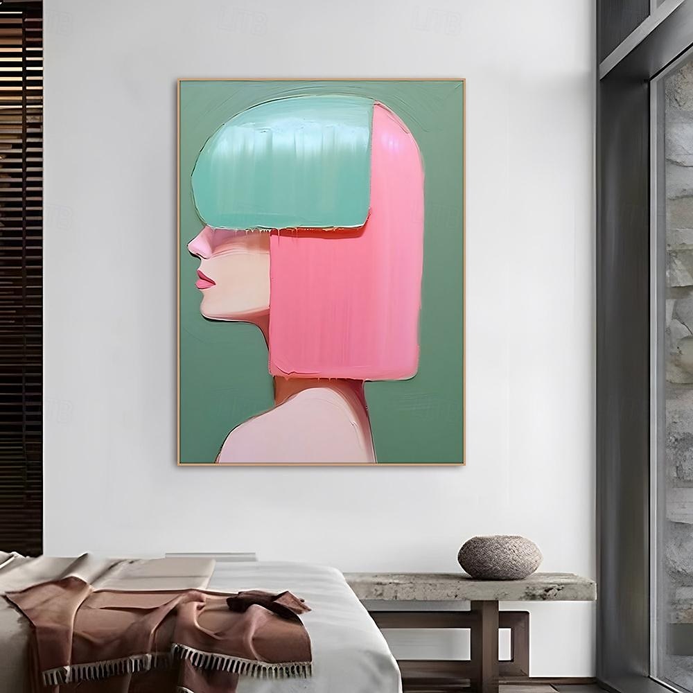 handgemaltes abstraktes Modemädchen-Leinwandgemälde, abstraktes Pattyle-Mädchengemälde für Wohnzimmer, Ölgemälde, moderne Wandkunst, großes abstraktes, minimalistisches, böhmisches Porträtgemälde, 2025 - $116.99 –P4