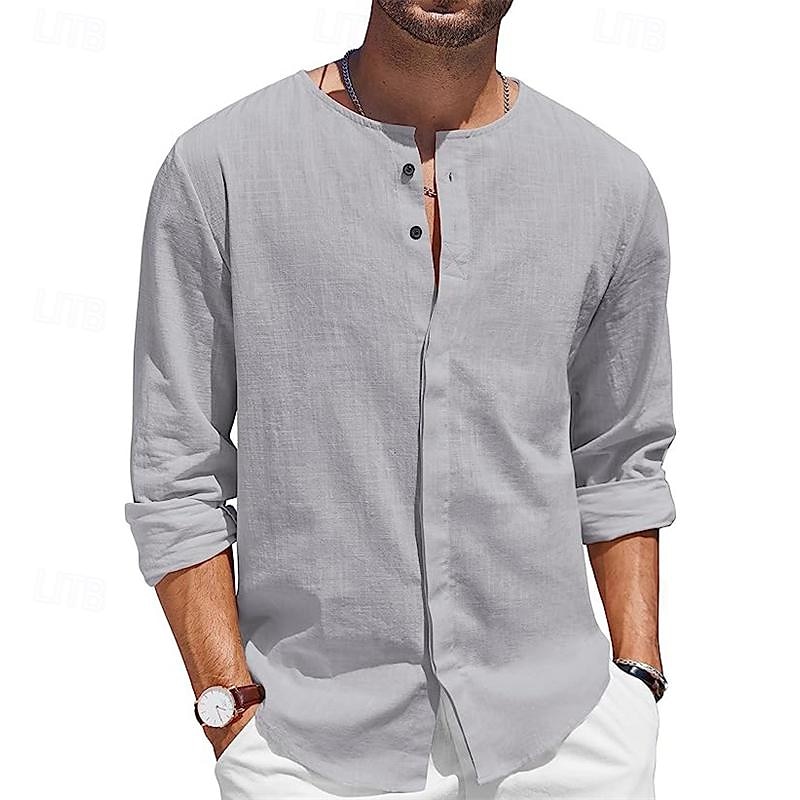 Men's Shirt Summer Shirt Casual Shirt Beach Shirt Button Up Shirt Black White Blue Green Gray Long Sleeve Plain Collar Vacation Hawaiian Clothing Apparel Cotton Cotton Blend Fashion Casual Comfortable 2025 - $22.99 –P2